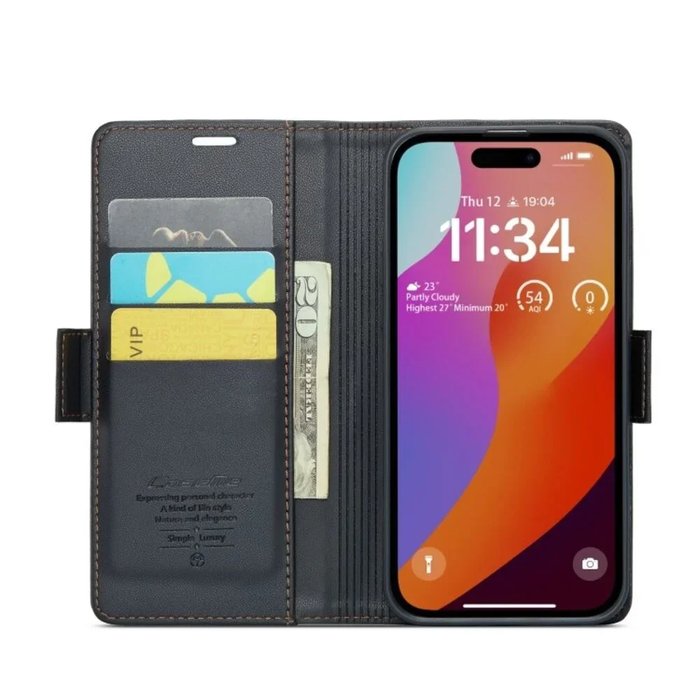 CaseMe 023 For iPhone 15 Pro Max Retro PU Leather Wallet Case Butterfly Buckle w